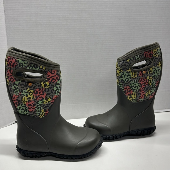 Bogs Boots Waterproof Winter Pull On Temp Rated Cheetah Print Gray Kids Girls 12 - Picture 1 of 9